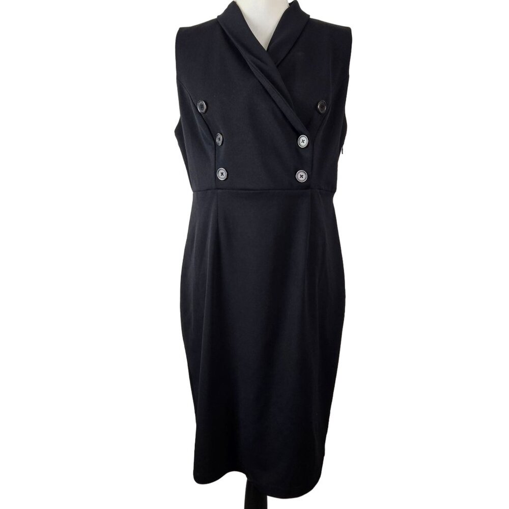 New York & Company Womens Sleeveless Black Button Dress Size Medium Party Work